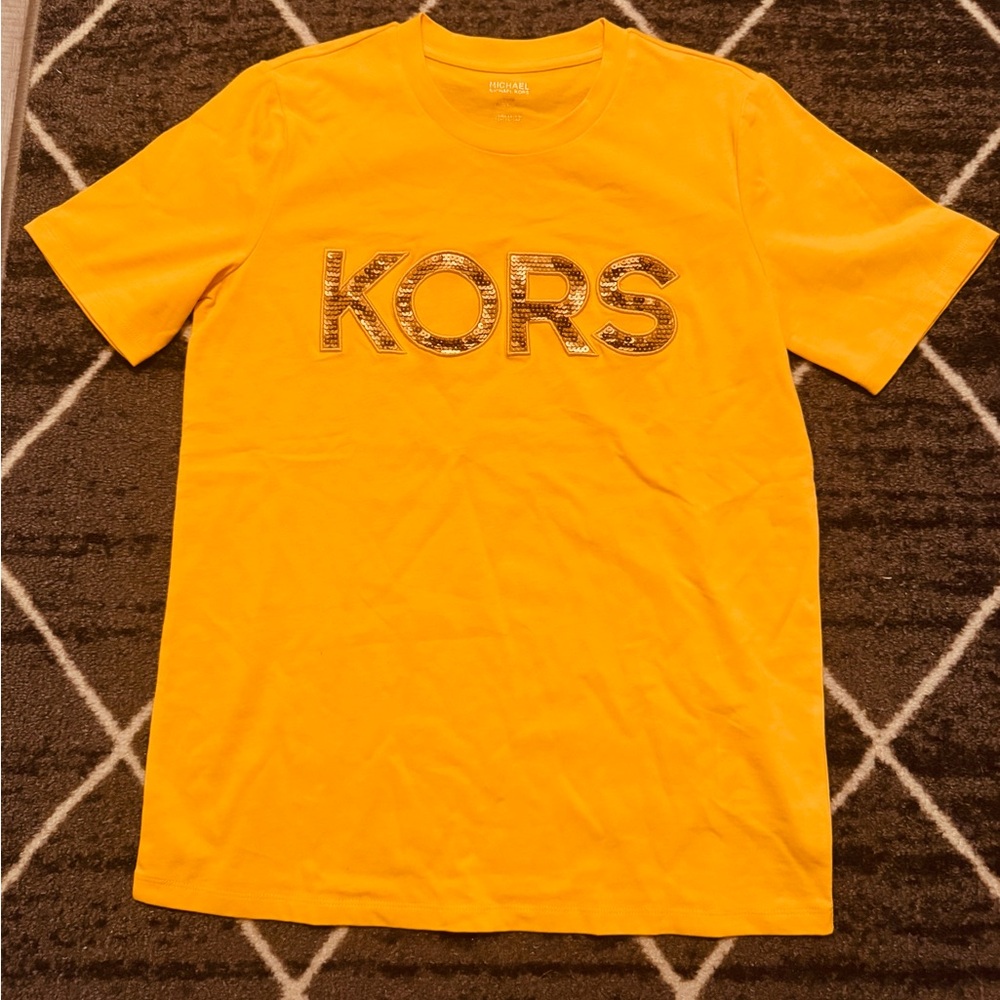 Michael Kors Sequined Logo T-shirt - yellow -size XS - Picture 3 of 5